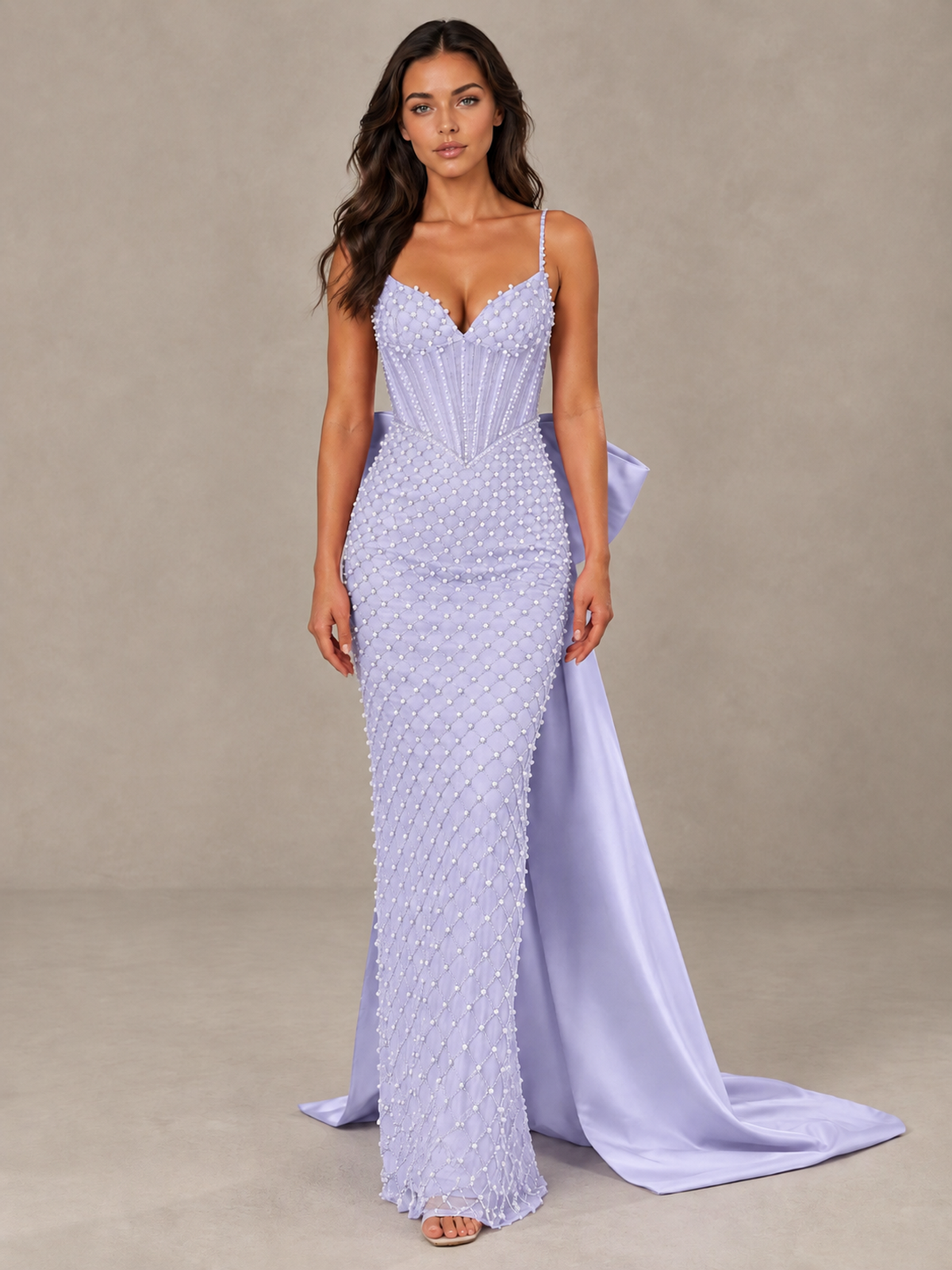 BOLODOO Lavender Beaded Corset Prom Dress with Bow Train - Lavender - Lavender_1