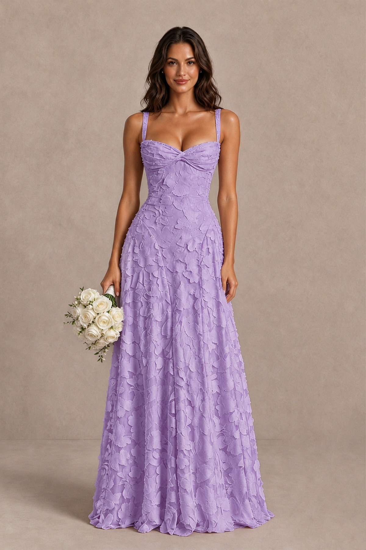 BOLODOO Lavender Floral-Textured A-Line Dress with Lace-Up Back - Lavender - Lavender_1