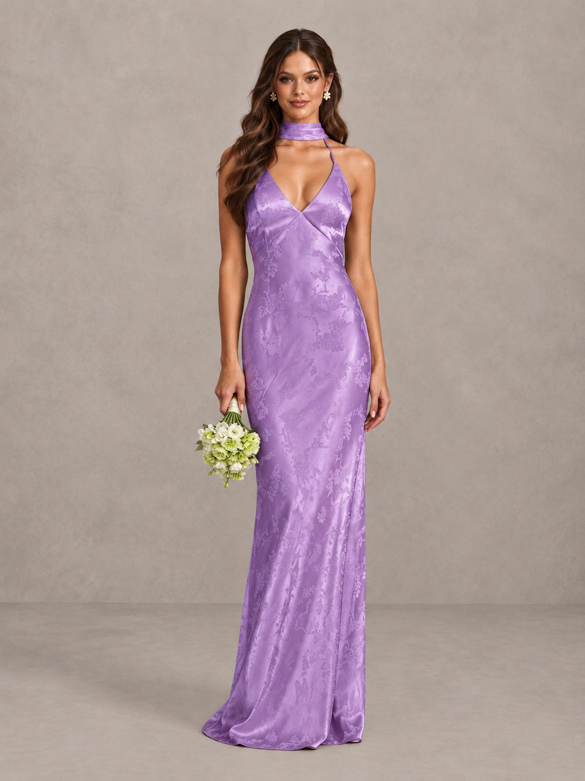 BOLODOO Lavender Floral Satin Open-Back Bridesmaid Dress - Lavender - Lavender_1