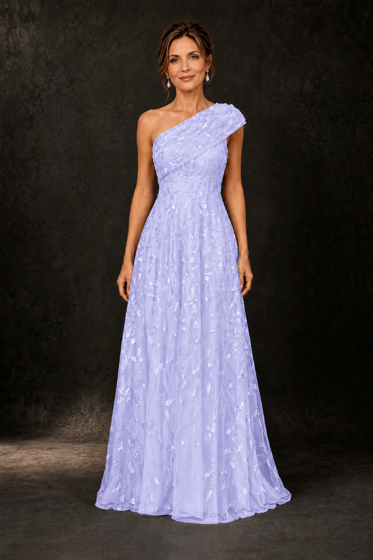 BOLODOO Lavender Leaf Sequin One-Shoulder A-Line Maxi Gown – Mother of the Bride & Formal Evening Dress - Lavender - Lavender_1