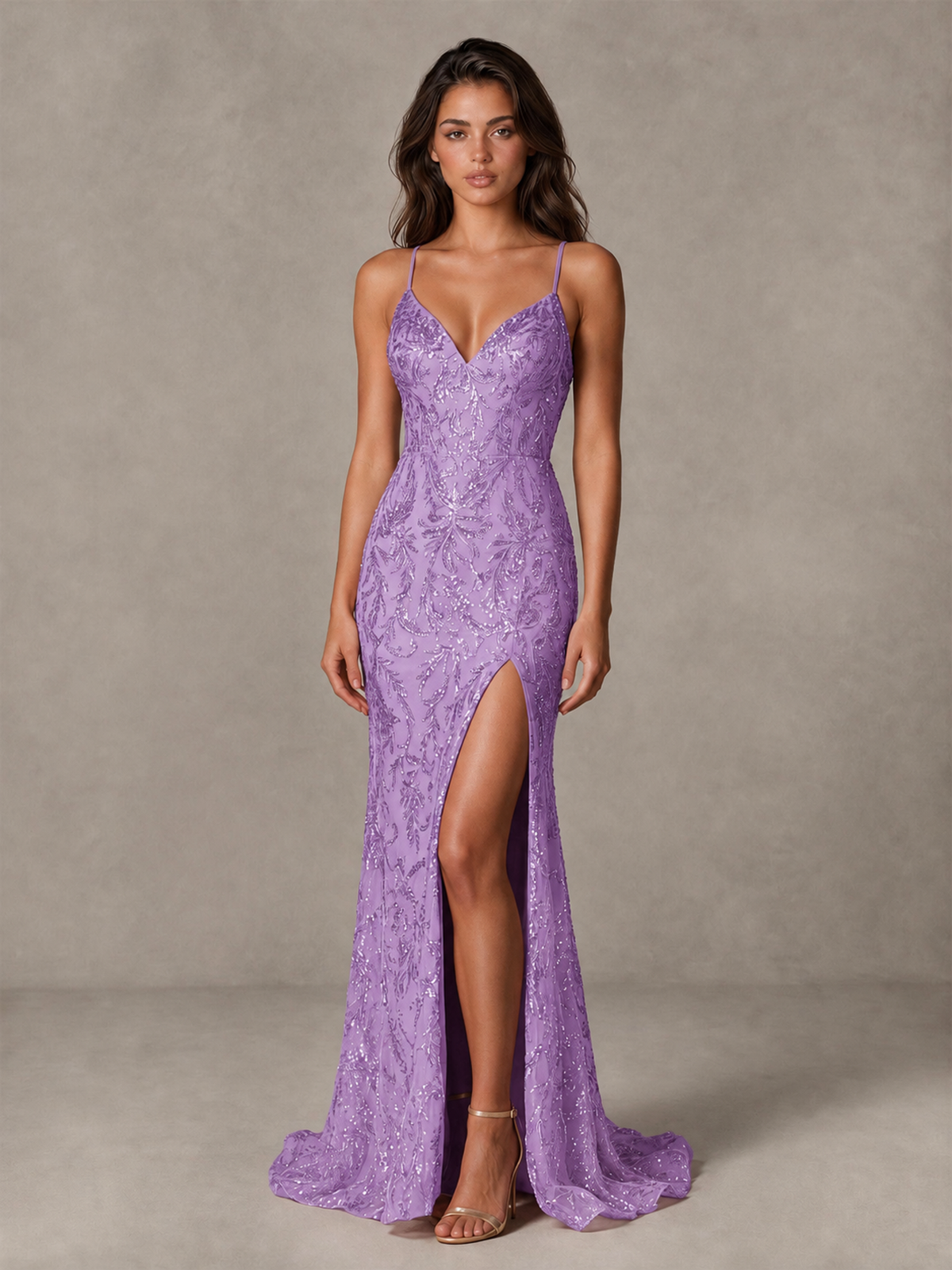 BOLODOO Lavender Sequin Prom Dress with Lace-Up Back and High Slit - Lavender - Lavender_1