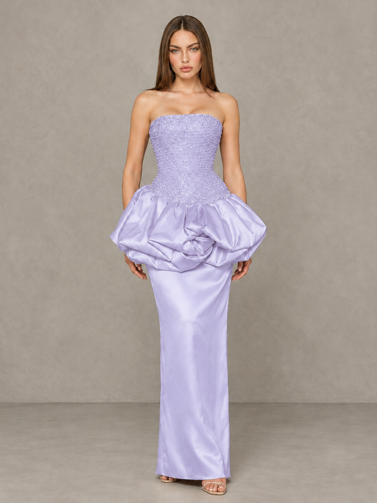 BOLODOO Lavender Strapless Embellished Bubble Peplum Evening Dress - Lavender - Lavender_1