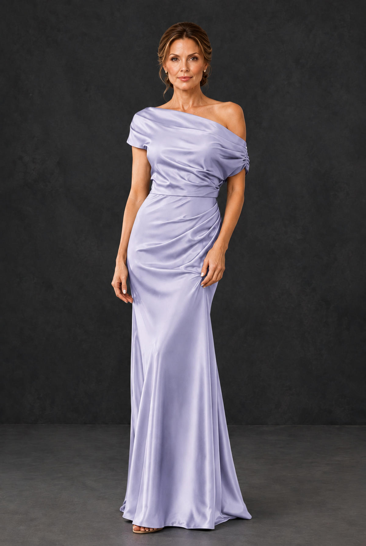 BOLODOO Lavender Asymmetric Ruched Mother of the Bride Dress - Lavender - Lavender_1