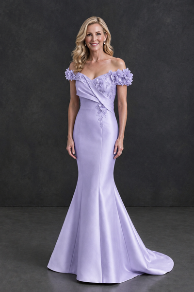 BOLODOO Lavender Off-Shoulder Floral Mermaid Mother of the Bride Dress - Lavender - Lavender_1