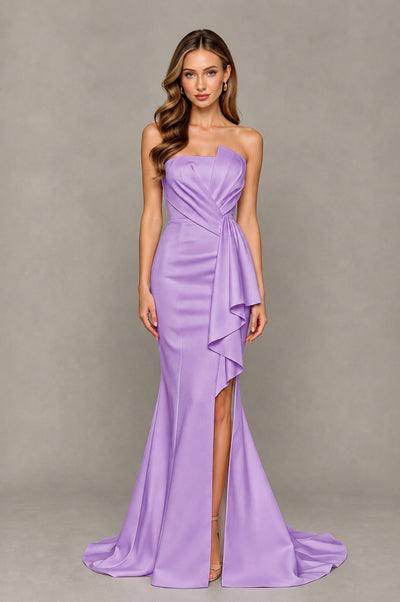 BOLODOO Lavender Strapless Mermaid Evening Dress with Ruffle Slit and Train - Lavender - Lavender_1
