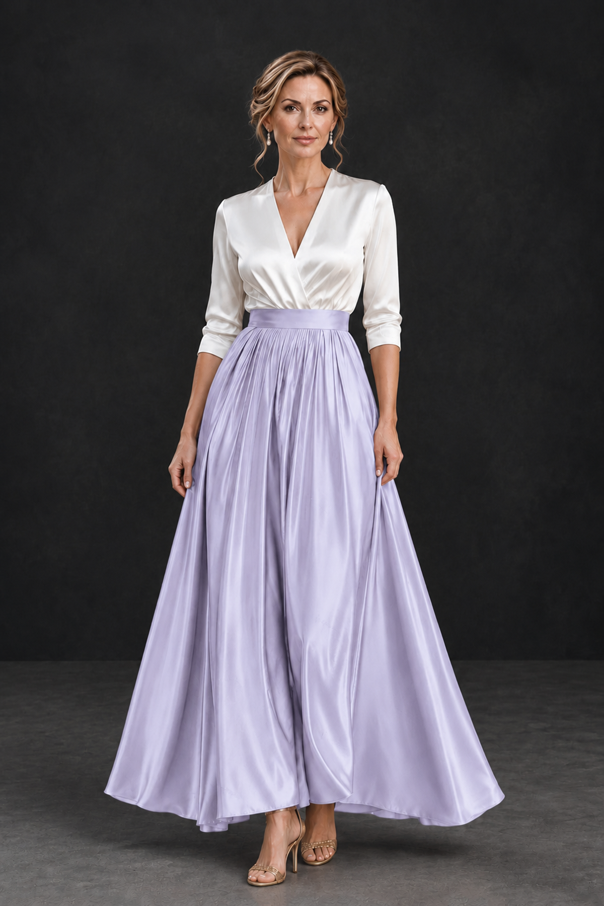 BOLODOO Lavender and White V-Neck A-Line Mother of the Bride Dress - Lavender - Lavender_1