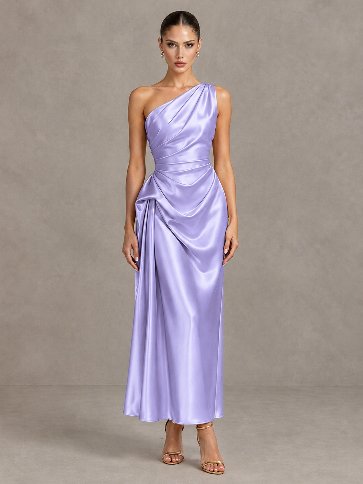 BOLODOO Lavender One Shoulder Satin Cocktail Dress with Draped A-Line Skirt - Lavender - Lavender_1