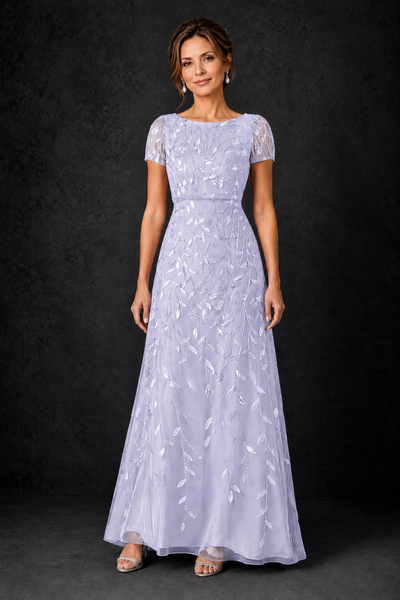 BOLODOO Lavender Leaf Embroidered A-Line Formal Gown with Cap Sleeves - Lavender - Lavender_1