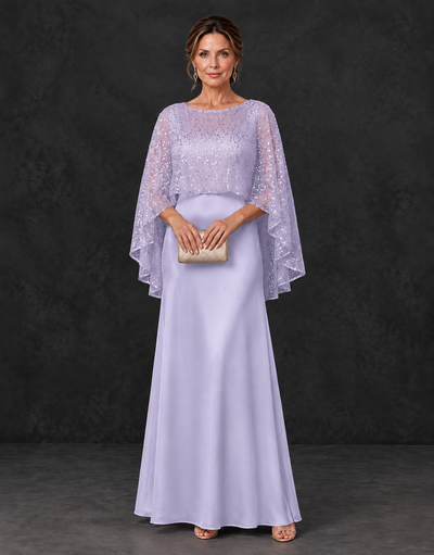 BOLODOO Lavender Sparkle Cape Sleeve Mother of the Bride Dress - Lavender - Lavender_1