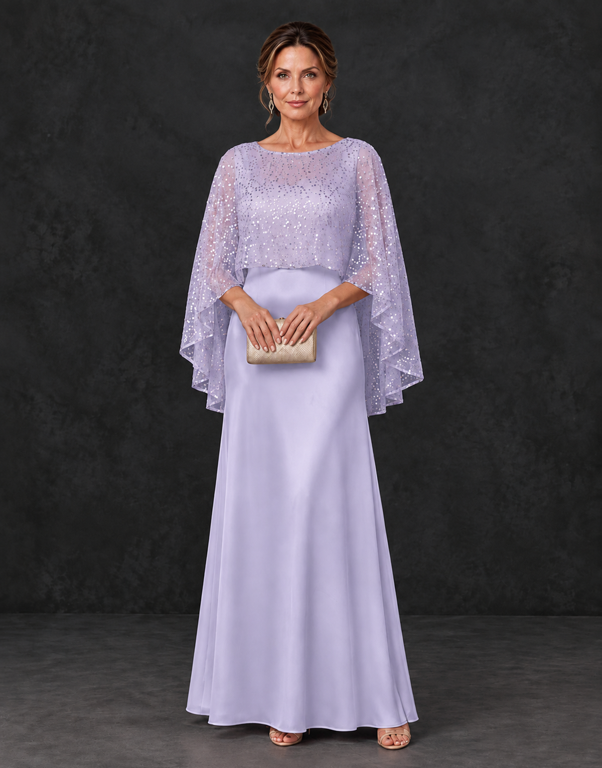 BOLODOO Lavender Sparkle Cape Sleeve Mother of the Bride Dress - Lavender - Lavender_1