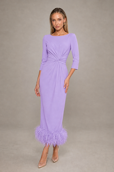 BOLODOO Lavender Feather-Trim Twist-Waist Midi Dress - Lavender - Lavender_1