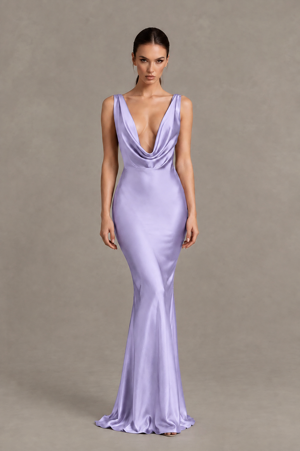 BOLODOO Lavender Cowl Neck Backless Satin Mermaid Evening Dress - Lavender - Lavender_1