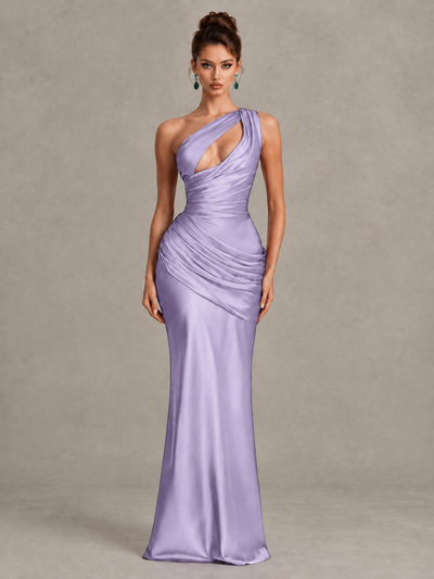 BOLODOO Lavender One-Shoulder Cutout Satin Mermaid Prom Dress - Lavender - Lavender_1