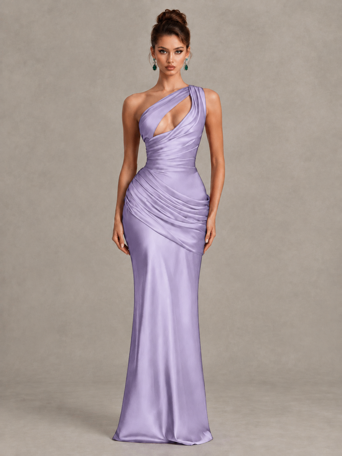 BOLODOO Lavender One-Shoulder Cutout Satin Mermaid Prom Dress - Lavender - Lavender_1