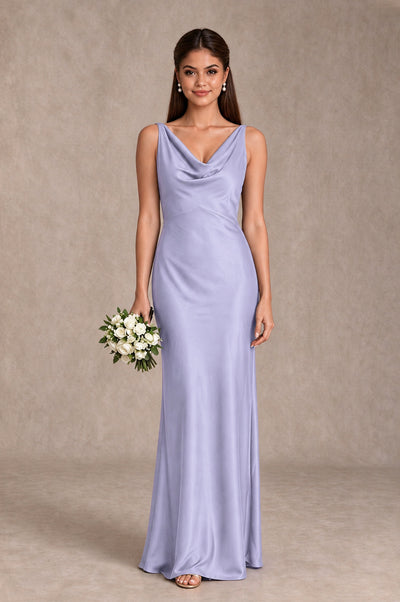 BOLODOO Lavender Cowl Neck Open Back Satin Bridesmaid Dress - Lavender - Lavender_1