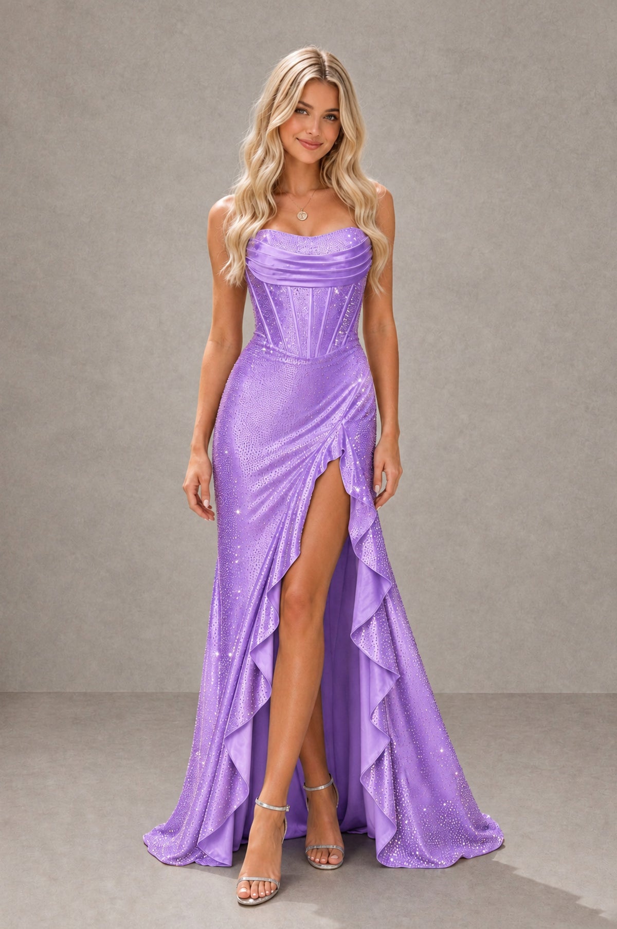 BOLODOO Lavender Strapless Corset Mermaid Prom Dress with Ruffle Slit - Lavender - Lavender_1