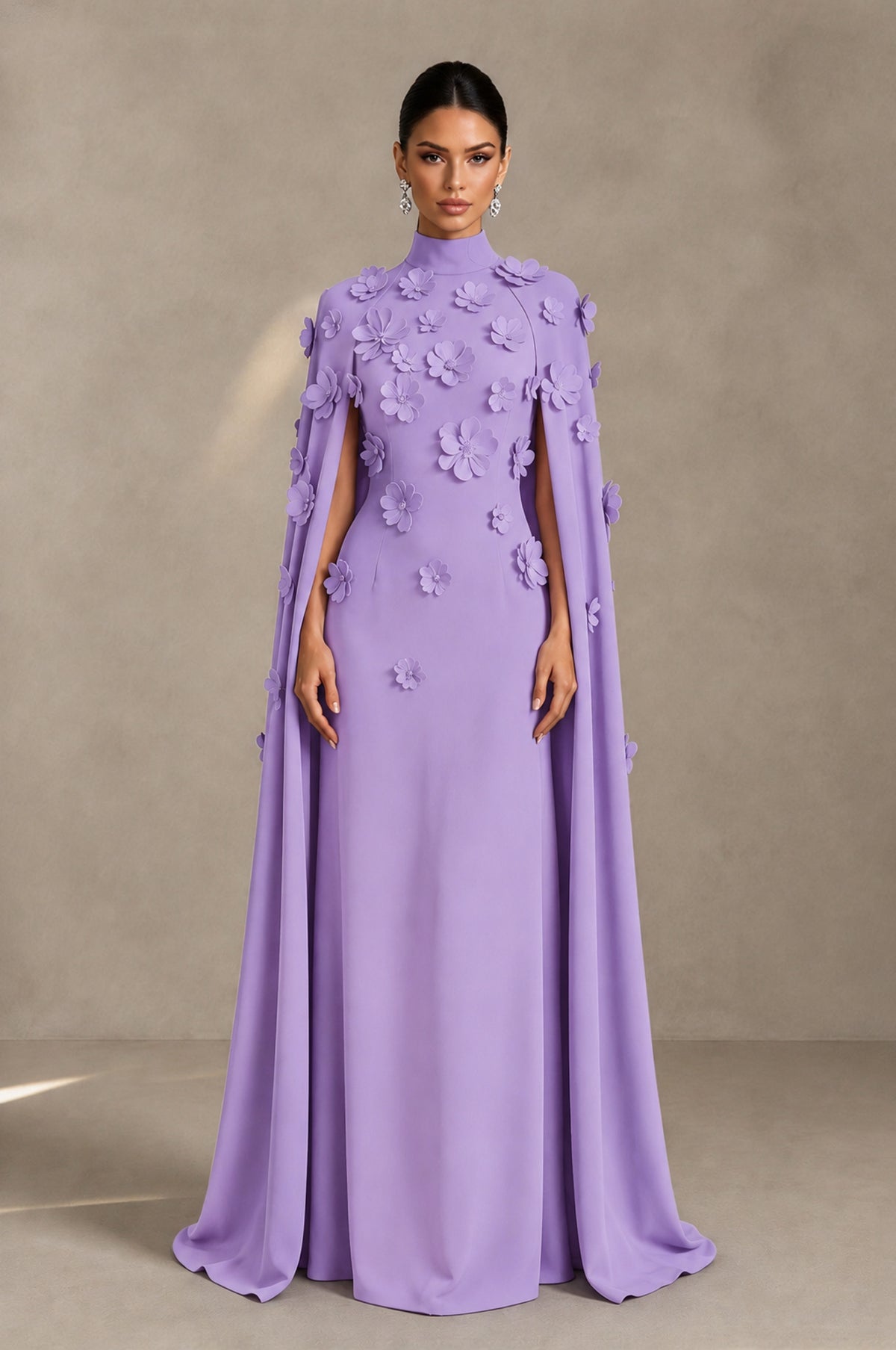 BOLODOO Lavender 3D Floral Applique Cape Formal Dress - Lavender - Lavender_1