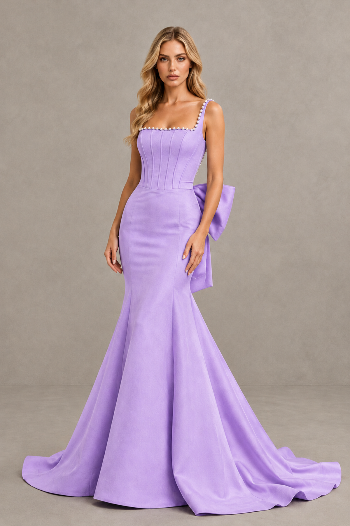 BOLODOO Lavender Pearl-Trim Mermaid Prom Dress with Back Bow - Lavender - Lavender_1
