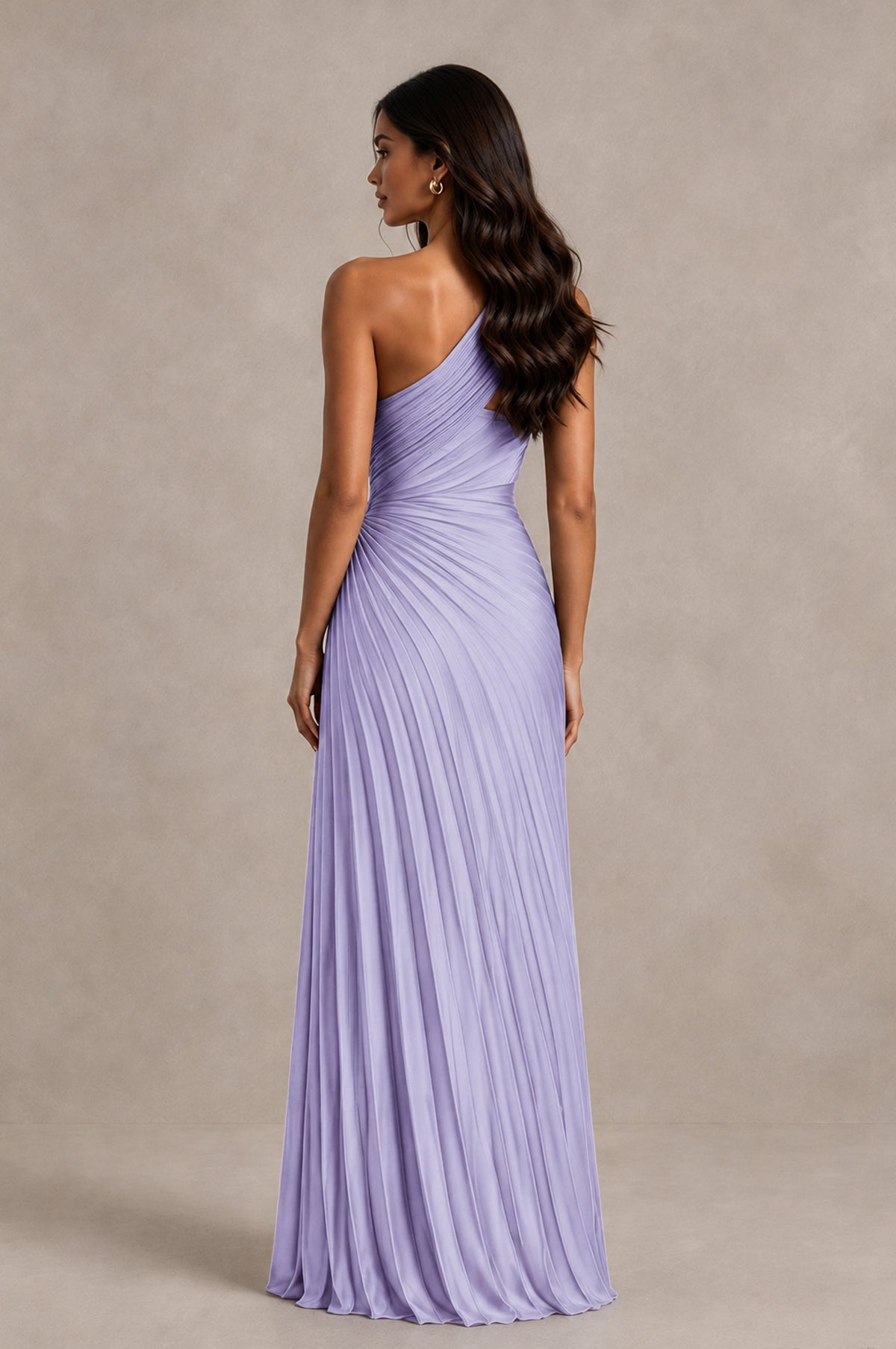 BOLODOO Lavender One Shoulder Pleated Evening Dress with Ruched Waist and High Slit - Lavender - Lavender_2