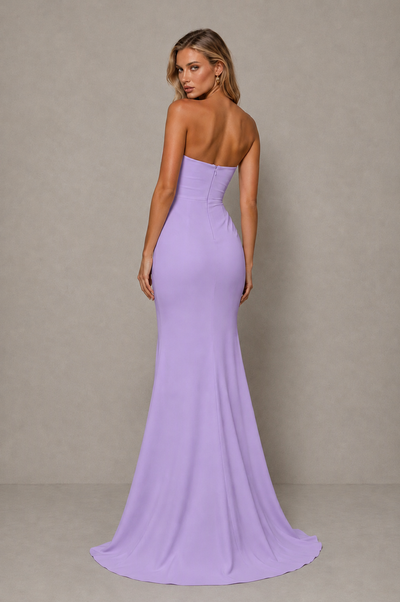BOLODOO Lavender Strapless Sweetheart Ruched Mermaid Gown | Cascade Drape Formal Evening Dress - Lavender - Lavender_2