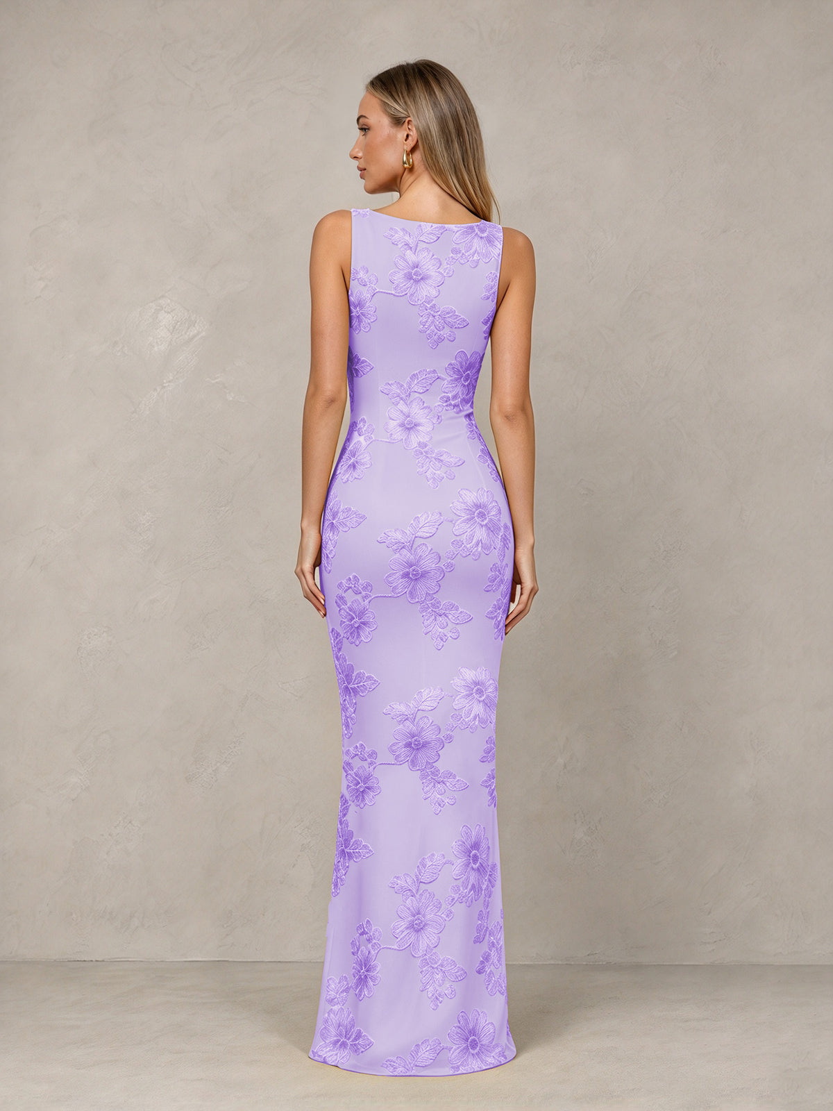 BOLODOO Lavender Floral Sleeveless Maxi Wedding Guest Dress - Lavender - Lavender(2)