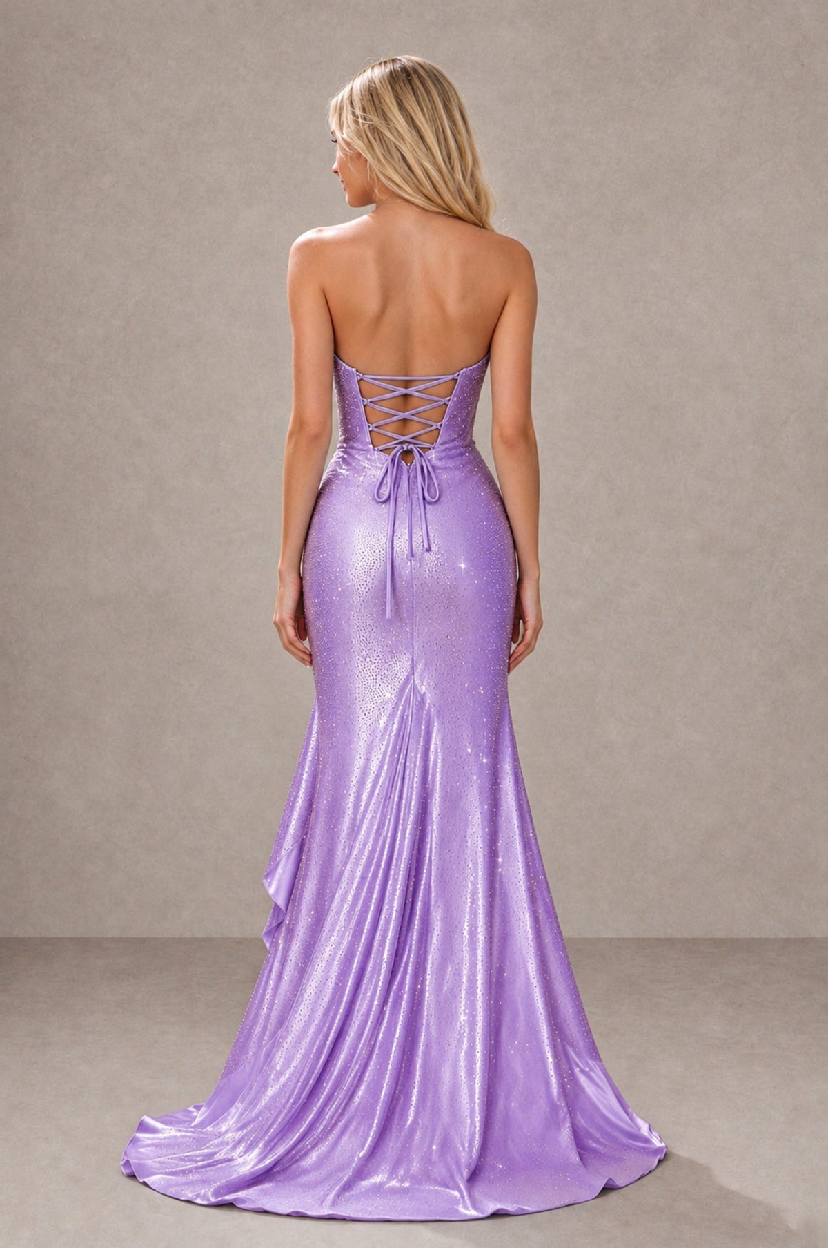 BOLODOO Lavender Strapless Corset Mermaid Prom Dress with Ruffle Slit - Lavender - Lavender_2
