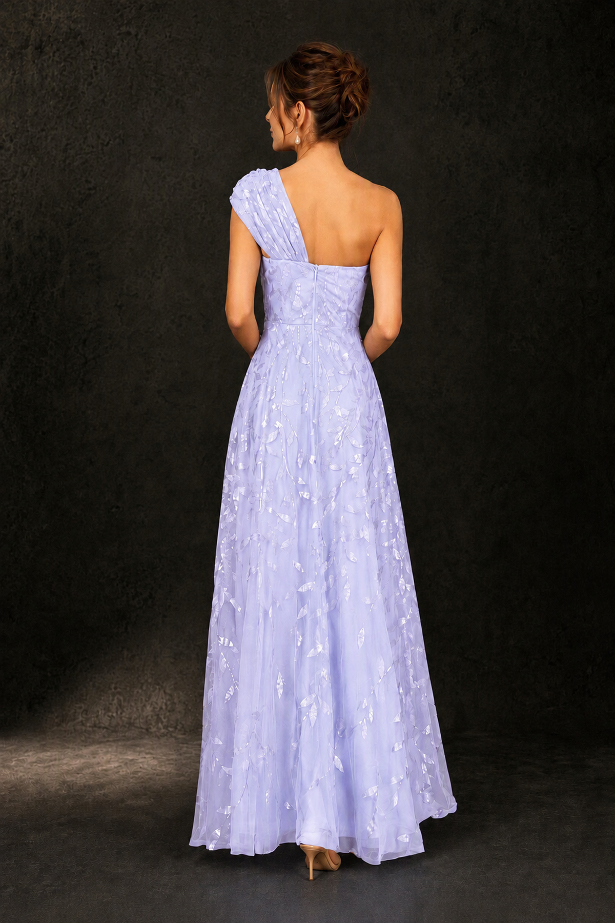 BOLODOO Lavender Leaf Sequin One-Shoulder A-Line Maxi Gown – Mother of the Bride & Formal Evening Dress - Lavender - Lavender_2