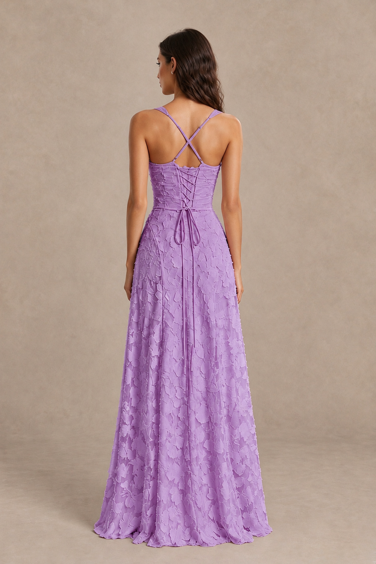 BOLODOO Lavender Floral-Textured A-Line Dress with Lace-Up Back - Lavender - Lavender_2