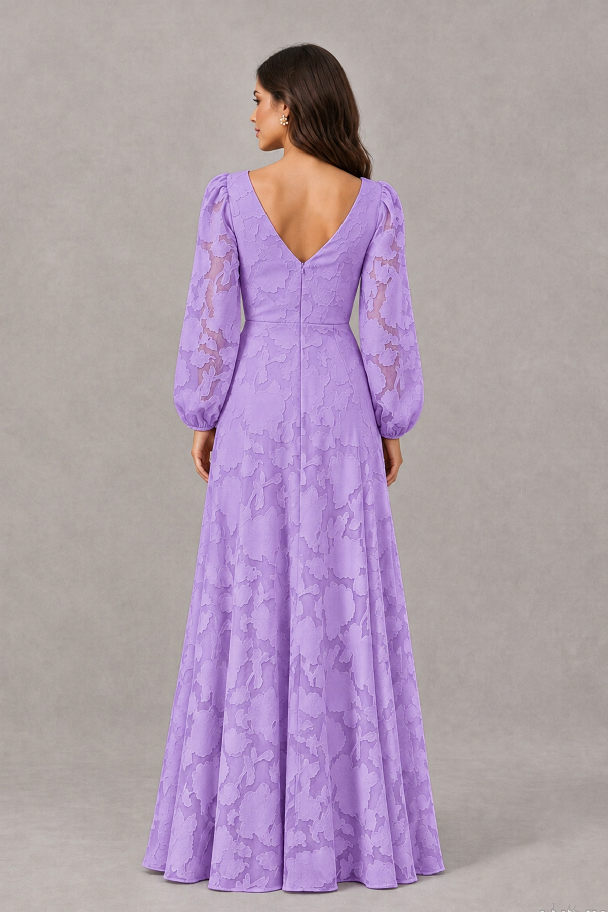 BOLODOO Lavender Long Sleeve V-Neck A-Line Mother of the Bride Dress - Lavender - Lavender_2