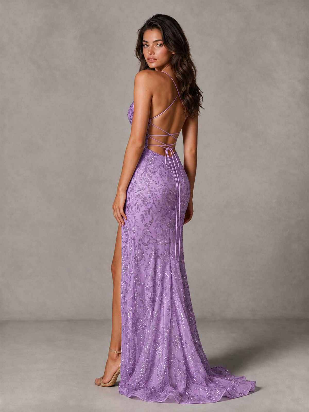 BOLODOO Lavender Sequin Prom Dress with Lace-Up Back and High Slit - Lavender - Lavender_2