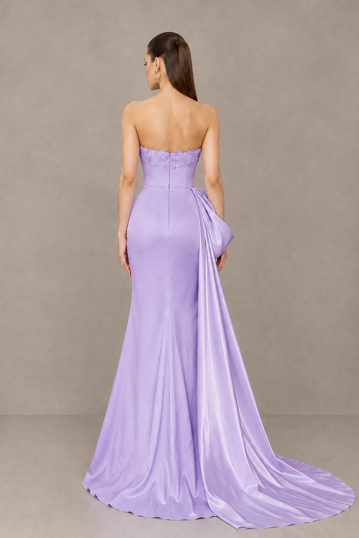 BOLODOO Lavender Strapless Satin Prom Dress with Draped Side Train - Lavender - Lavender_2