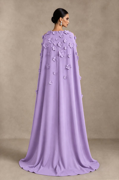 BOLODOO Lavender 3D Floral Applique Cape Formal Dress - Lavender - Lavender_2