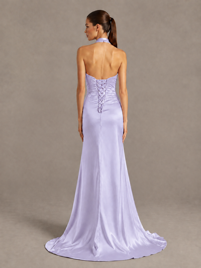 BOLODOO Lavender Halter Satin Evening & Prom Dress with High Slit - Lavender - Lavender_2