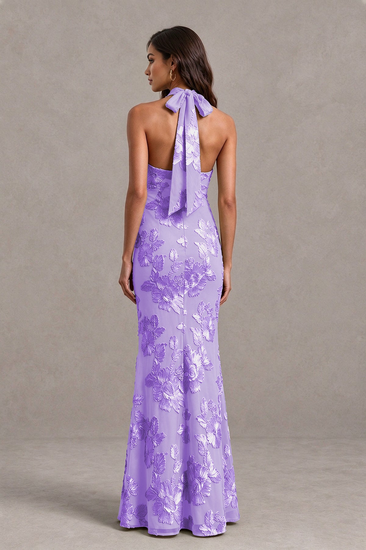 BOLODOO Lavender Floral Jacquard Halter Maxi Dress - Lavender - Lavender(2)