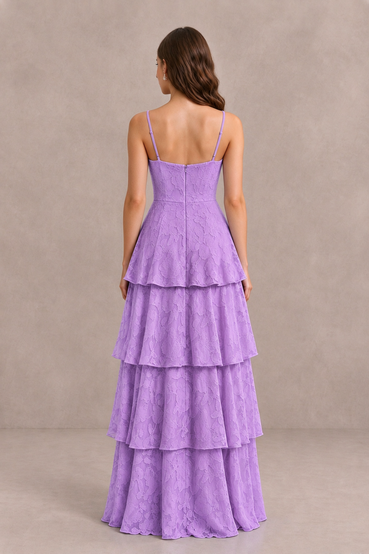 BOLODOO Lavender Tiered Floral-Textured Spaghetti Strap Maxi Dress - Lavender - Lavender_2