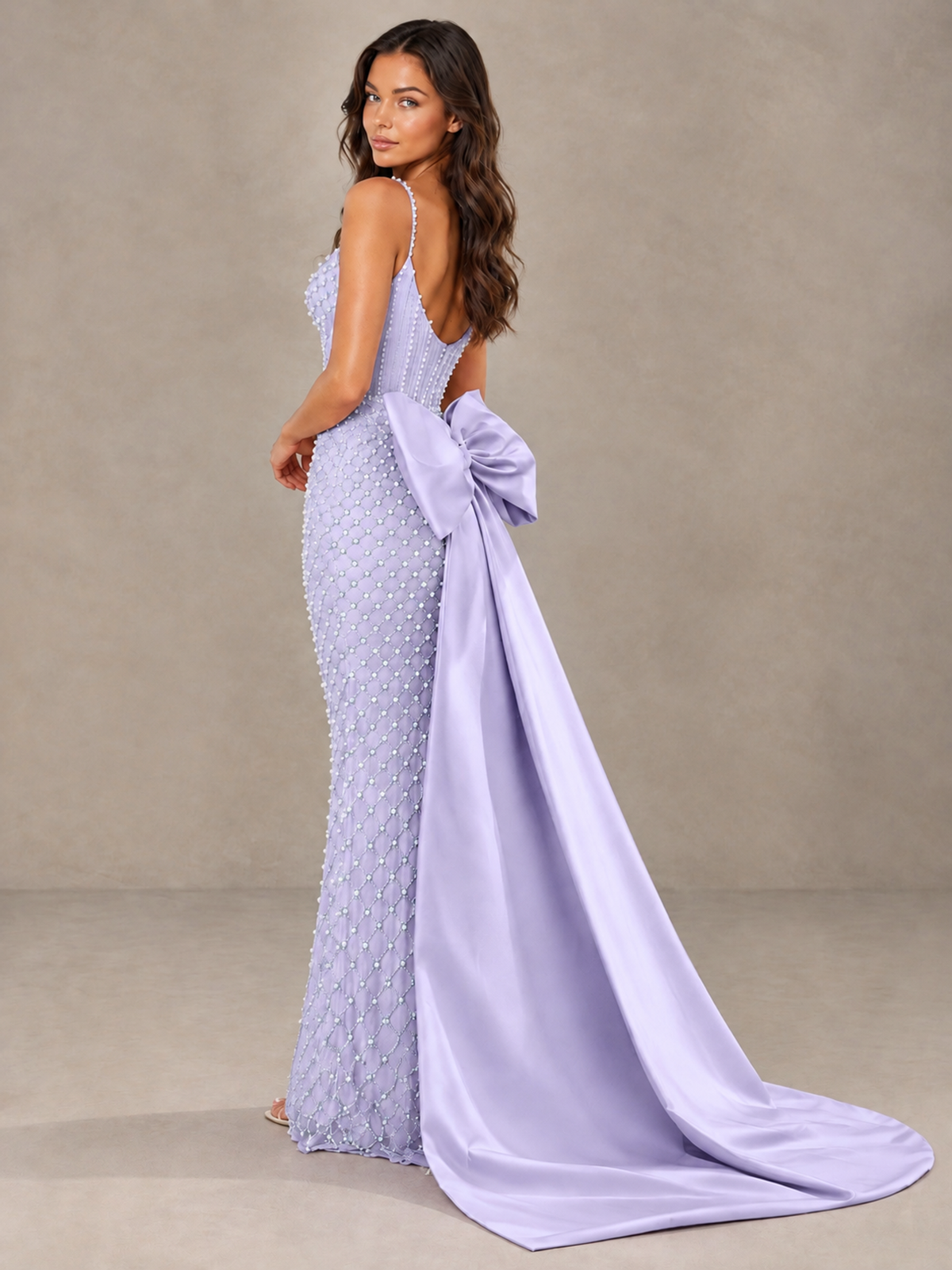BOLODOO Lavender Beaded Corset Prom Dress with Bow Train - Lavender - Lavender_2
