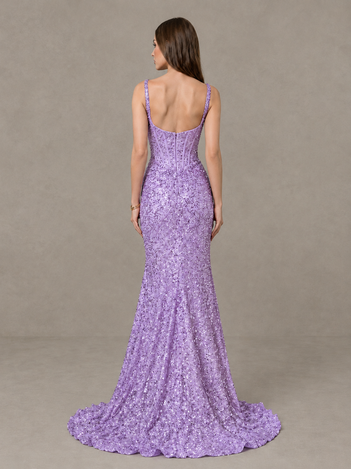 BOLODOO Lavender Sequin Corset Evening Gown with High Slit - Lavender - Lavender_2