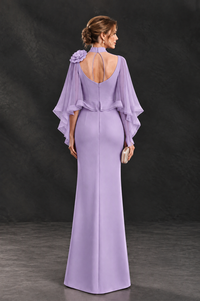 BOLODOO Lavender Floral Cape Sleeve Mother of the Bride Dress - Lavender - Lavender_2