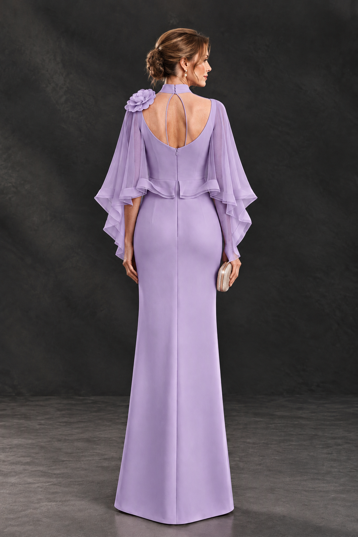 BOLODOO Lavender Floral Cape Sleeve Mother of the Bride Dress - Lavender - Lavender_2