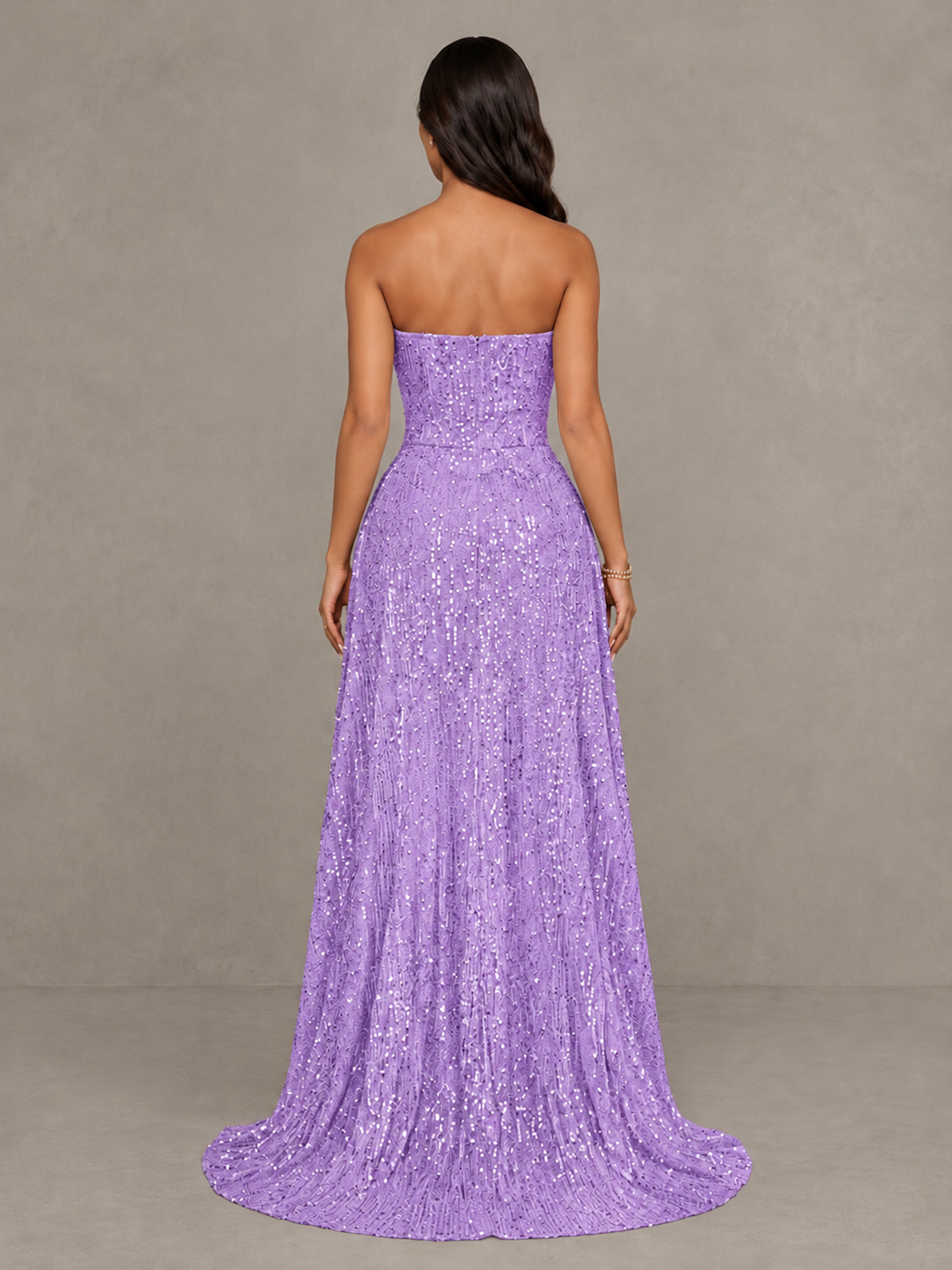 BOLODOO Lavender Sequin Strapless Mini Dress with High Low Overskirt - Lavender - Lavender_2