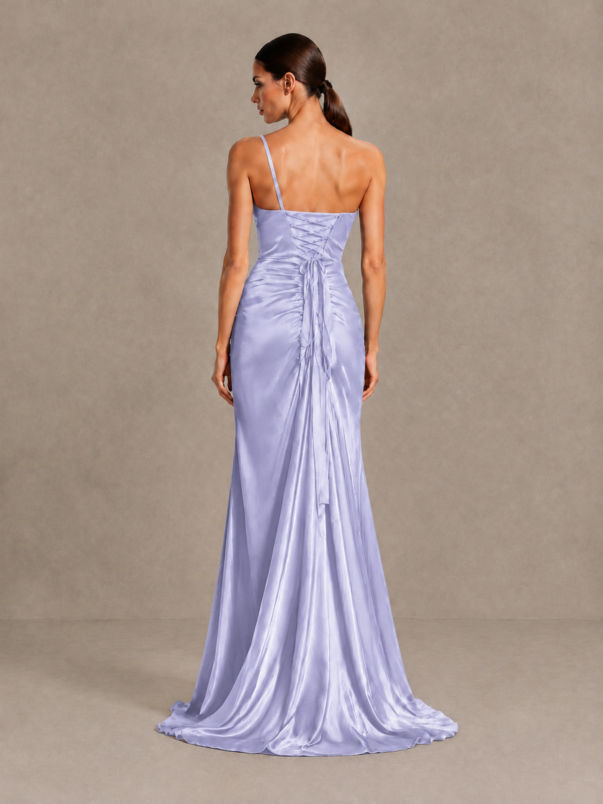 BOLODOO Lavender One Shoulder Satin Evening Gown with High Slit and Sweep Train - Lavender - Lavender_2