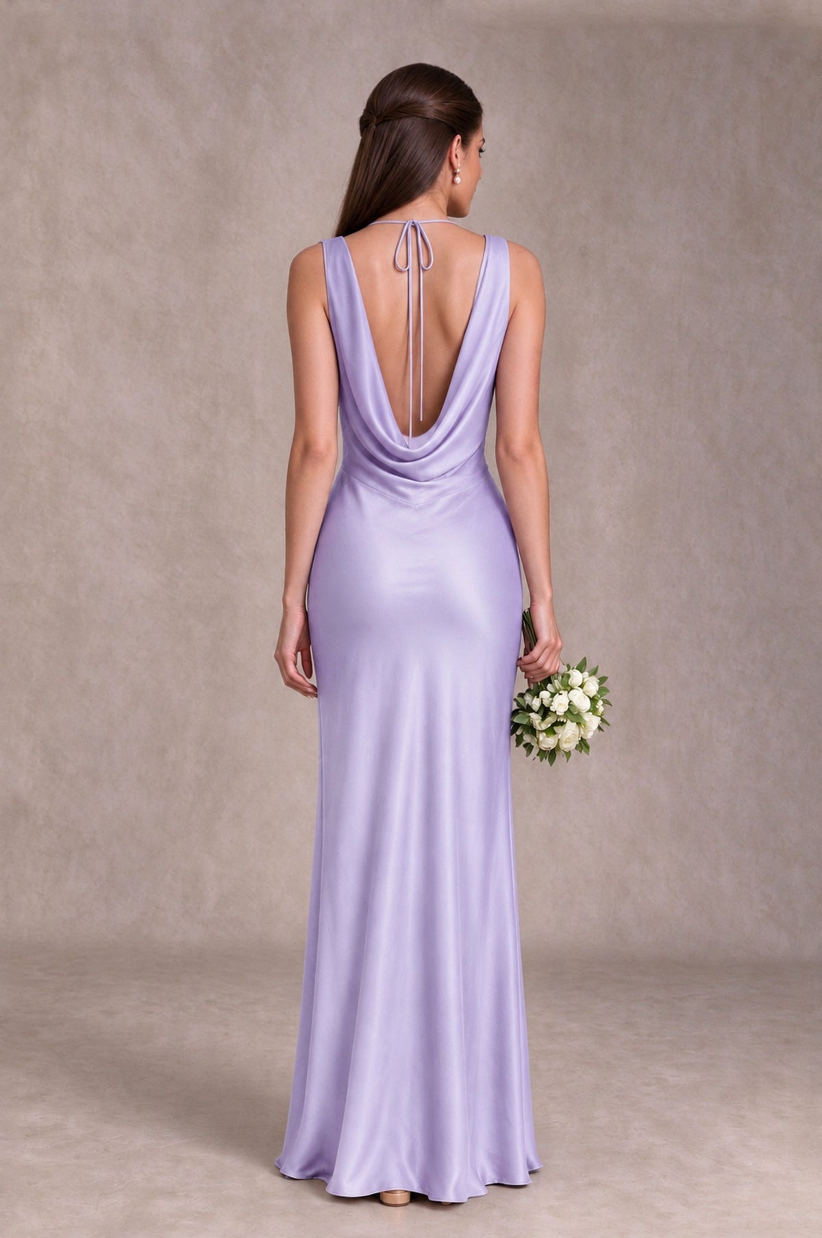 BOLODOO Lavender Cowl Neck Open Back Satin Bridesmaid Dress - Lavender - Lavender_2