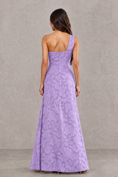 BOLODOO Lavender One-Shoulder Floral Textured Maxi Dress with High Slit - Lavender - Lavender_2
