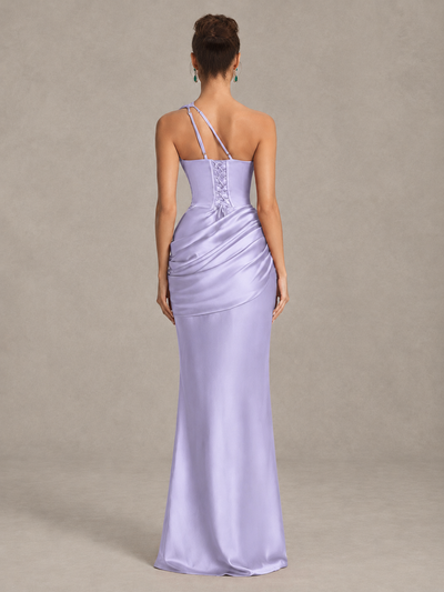BOLODOO Lavender One-Shoulder Cutout Satin Mermaid Prom Dress - Lavender - Lavender_2