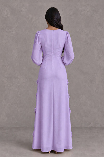 BOLODOO Lavender Long Sleeve Floral Applique A-Line Evening Dress - Lavender - Lavender_2