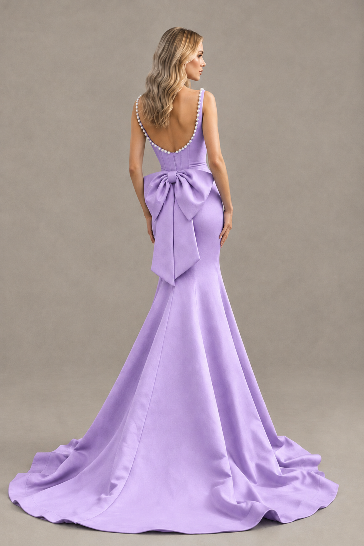 BOLODOO Lavender Pearl-Trim Mermaid Prom Dress with Back Bow - Lavender - Lavender_2