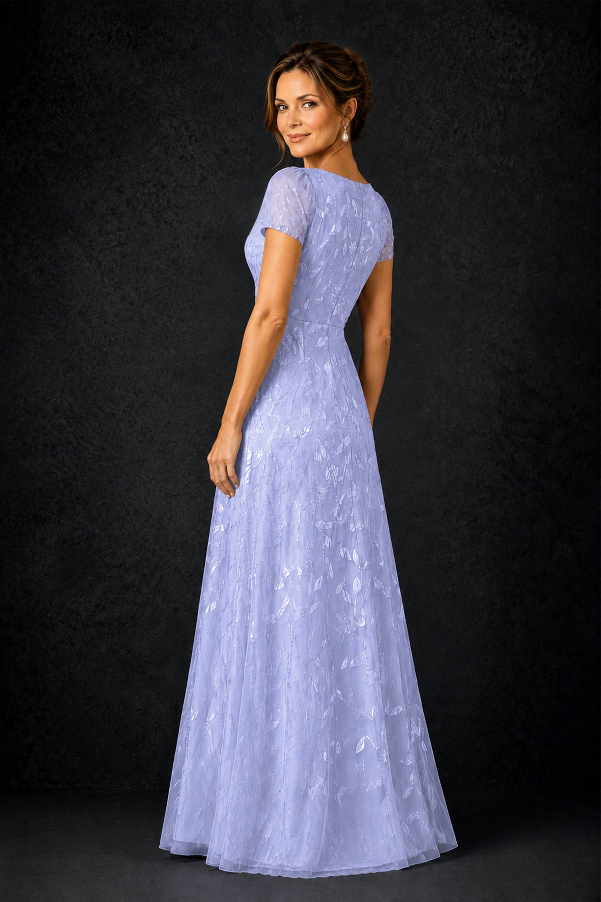 BOLODOO Lavender Leaf Embroidered A-Line Formal Gown with Cap Sleeves - Lavender - Lavender_2