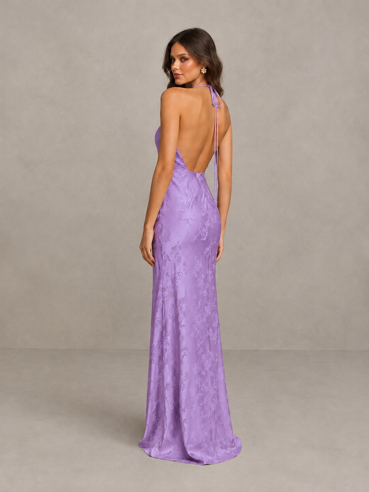 BOLODOO Lavender Floral Satin Open-Back Bridesmaid Dress - Lavender - Lavender_2