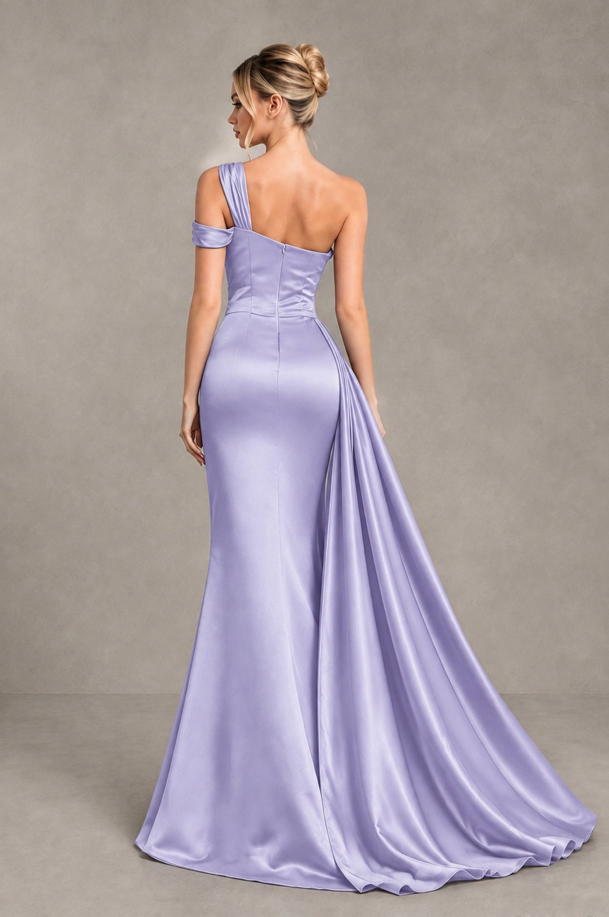 BOLODOO Lavender Asymmetric Ruched Formal Evening Dress - Lavender - Lavender_2