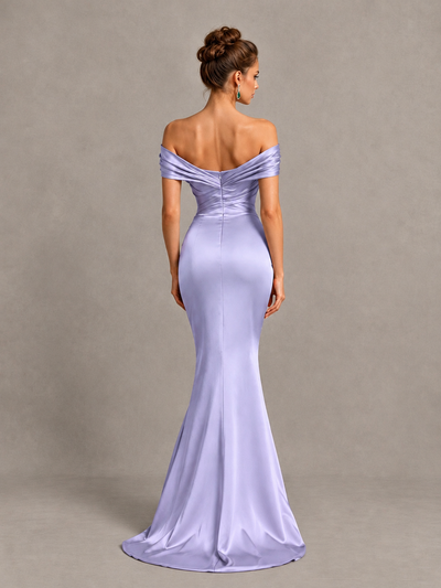 BOLODOO Lavender Off-Shoulder Satin Mermaid Prom Dress - Lavender - Lavender_2